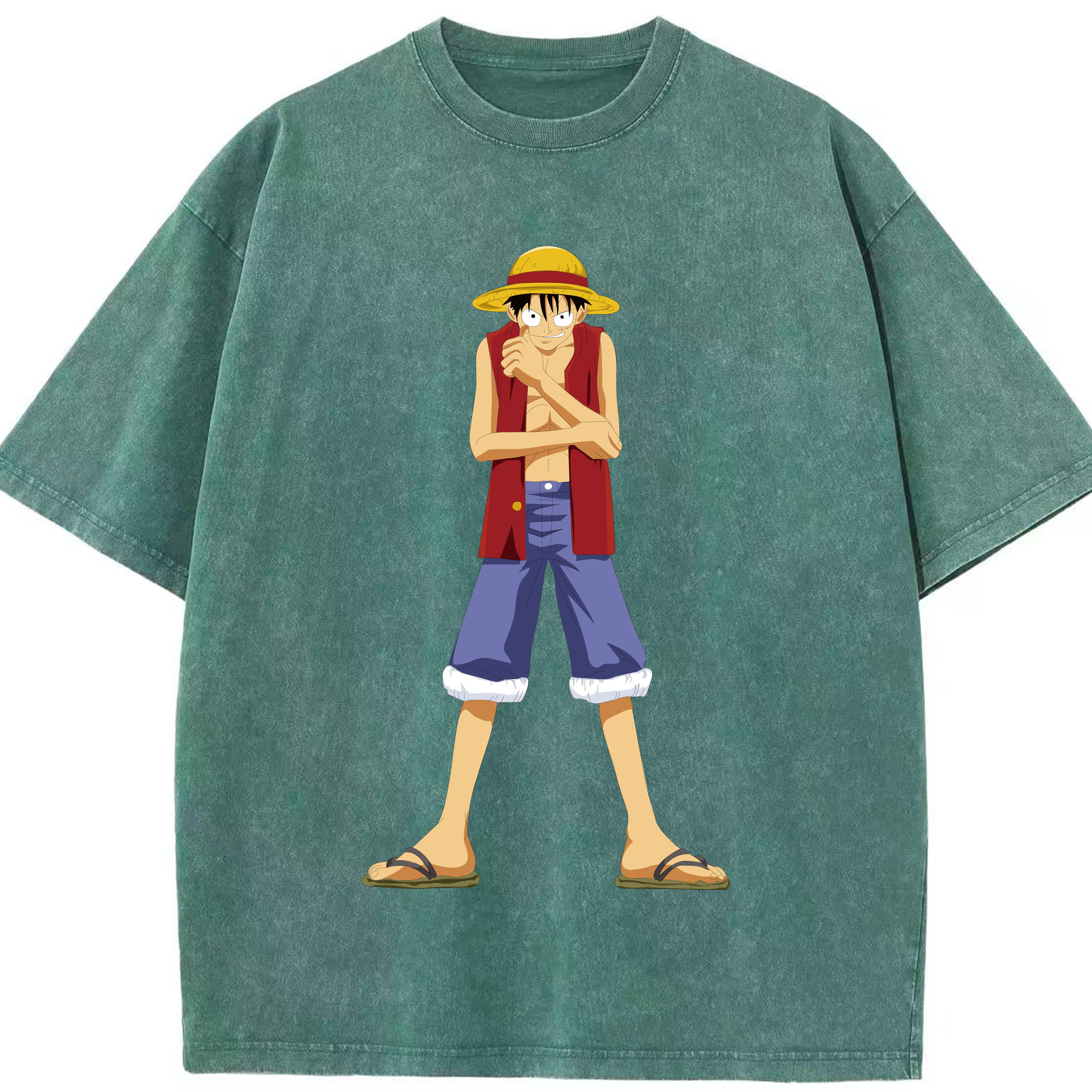 ワンピース モンキー・D・ルフィ ONE PIECE Monkey D. Luffy 綿100% ヴィンテージ風 半袖Tシャツ（フロントプリント）